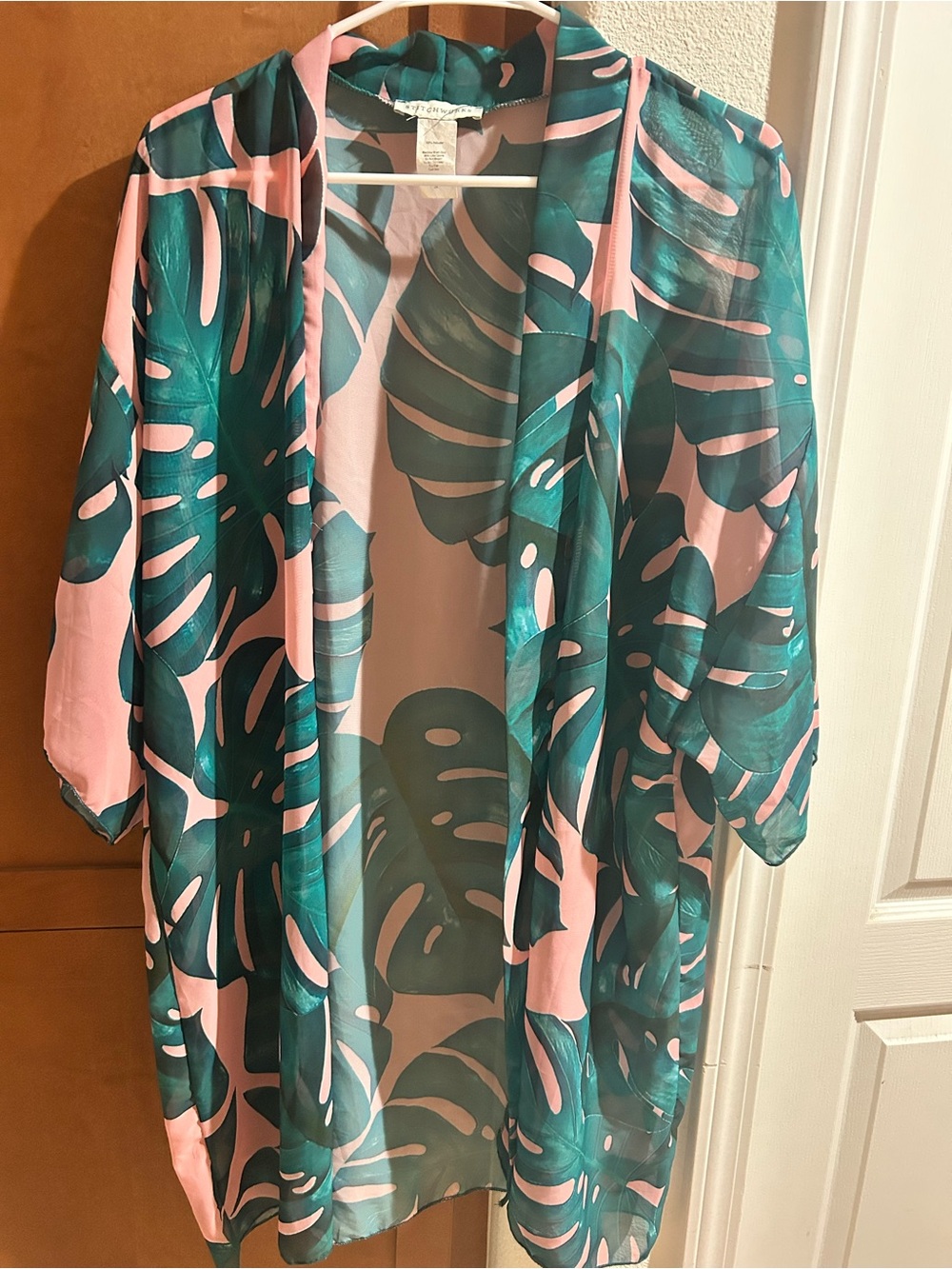 Tropical Leaf Kimono - Pink & Teal